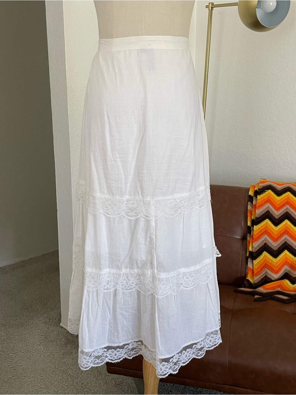SOLD Y2K 1990s Bb Jeans Boho Fairy Lace Beaded Tier Midi Skirt - Picture 2 of 11